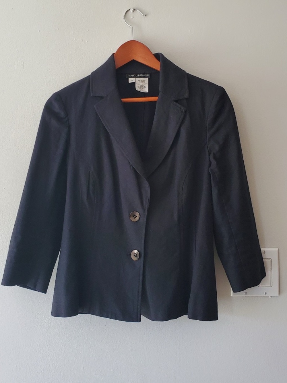Linen Blend Black Jacket Vintage Franco Mirabelli | 3/4 Sleeves | Size S